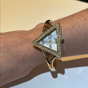 Versales Goldtone and White & rhinestone Geometric Statement watch